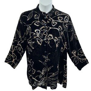 Chicos Design Womens 3 L Black Silk Velvet Burnout Jacket Mandarin Collar Tunic